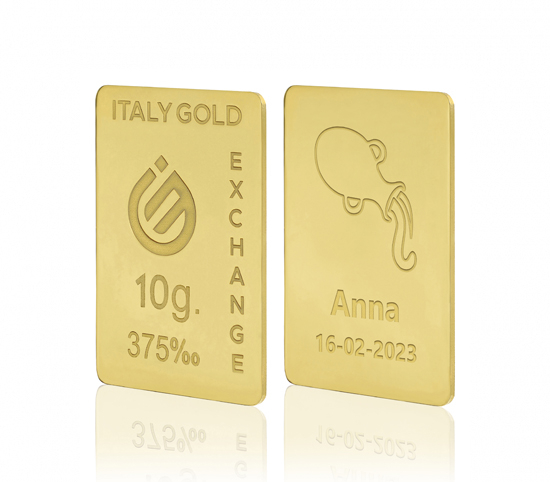 Lingotto Oro segno zodiacale Acquario 9 Kt da 10 gr. IGE GOLD